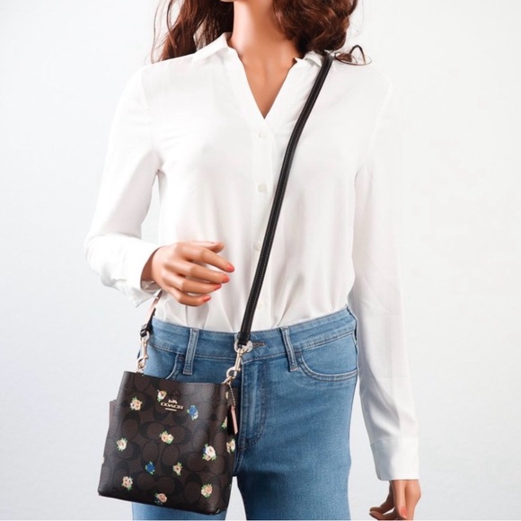 Coach Mini Dark Brown Floral Crossbody Bag - Picture 2 of 8